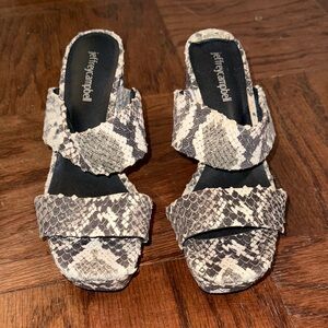 Jeffrey Campbell Adriana Black and Gray Snake Print Sandals